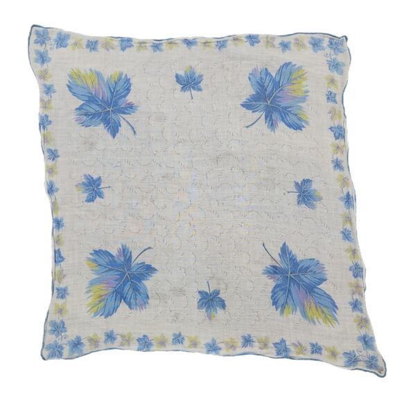 VINTAGE BLUE LEAF HANDKERCHIEF DAINTY TWEE - Picture 1 of 3